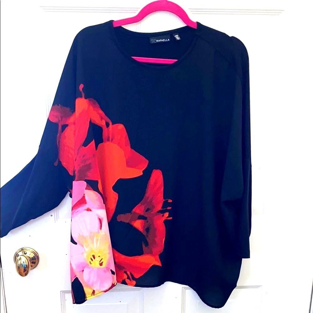 Rafaella Red Black Oversized 3/4 Sleeve Blouse